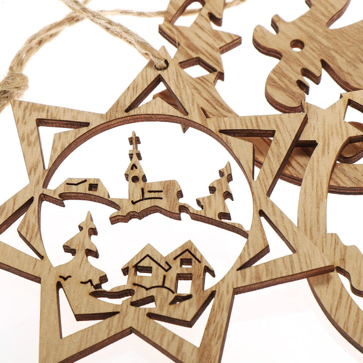 com-four® 12x Tannenbaumschmuck Holz-Anhänger Set - Weihnachtsbaumschmuck zum Dekorieren - Christbau