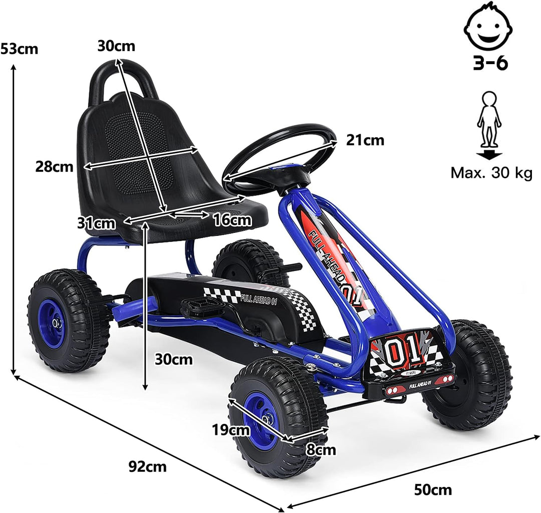 RELAX4LIFE Kinder Gokart mit Handbremse &amp; verstellbarem Sitz, Tretauto mit Pedalen, Tretfahrzeug bis