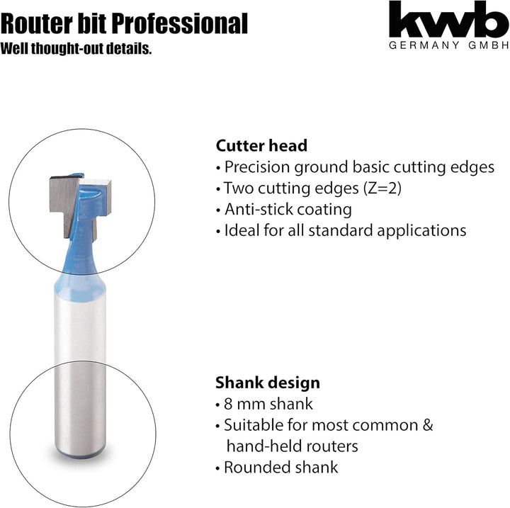 kwb T-Nutfräser Ø 5 mm und Ø 9,5 mm, hartmetallbestückt mit präzisem Spannschaft und optimierter Sch