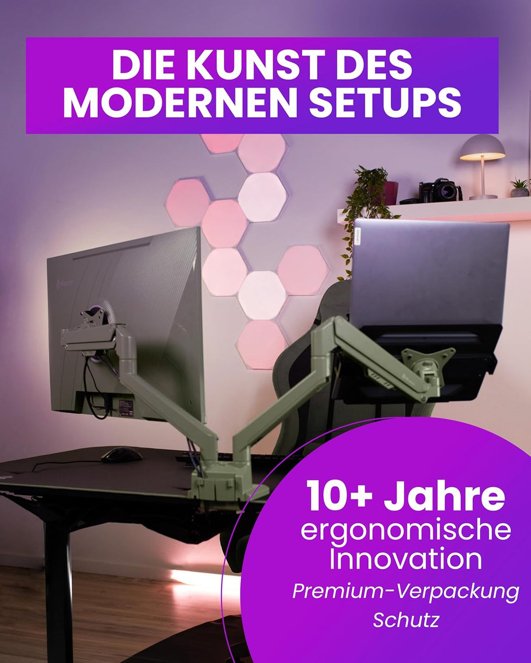 Arozzi Alzare Neo Duo Monitorarm mit Gasfeder - 2 Arme, für 43–86 cm Monitore, VESA 75/100, 360° dre