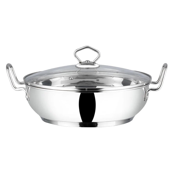 Vinod Kadai Schmorpfanne mit Edelstahl, Glas-Deckel, Premium Qualität Kochtopf gross, Fleischtopf, W