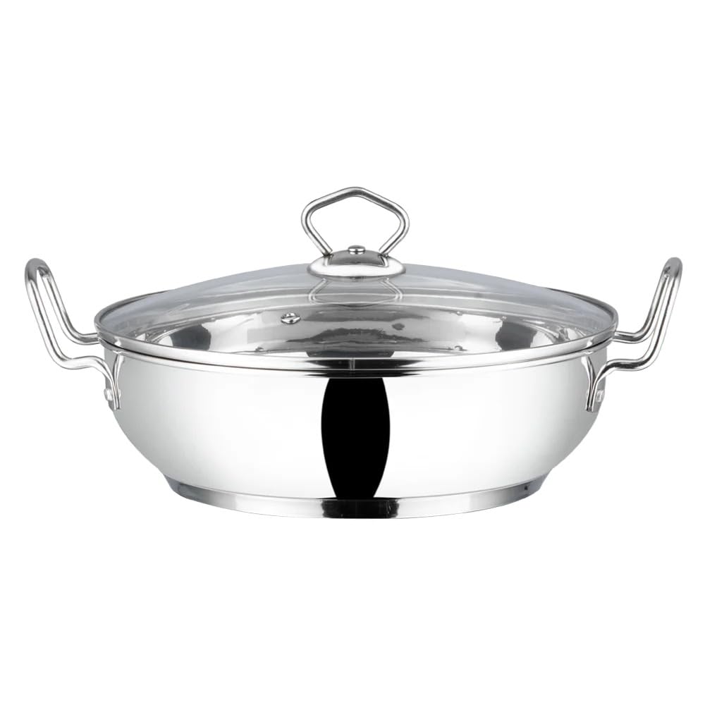 Vinod Kadai Wok aus Edelstahl, Induktionsfreundlich, mit Glasdeckel, 20 cm / 2 l
