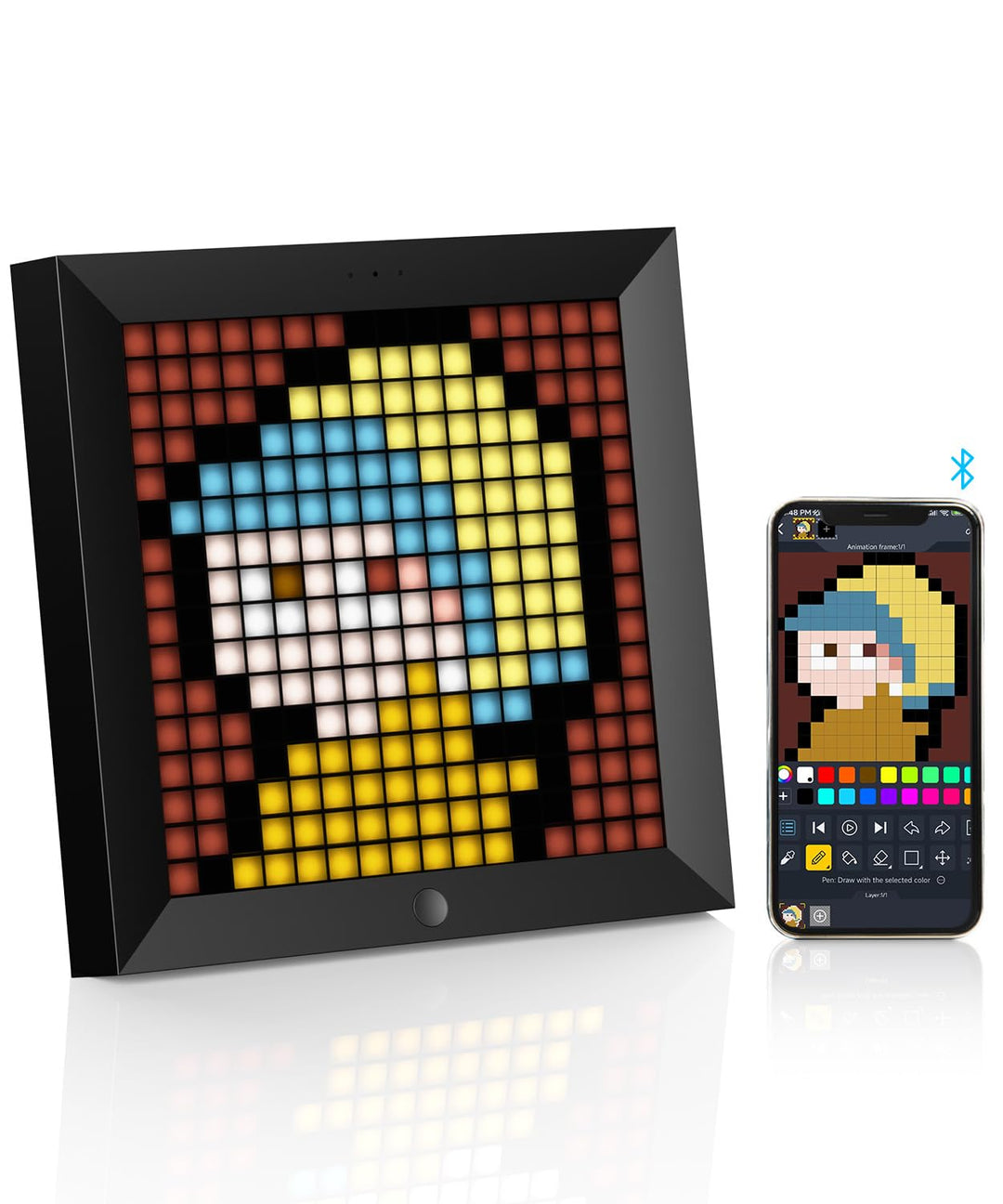 Divoom Pixoo Pixel Art Digitaler Bilderrahmen, Programmierbares 16 * 16 RGB LED Panel, Smart Clock m