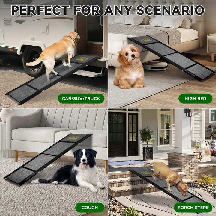 Hunderampe Auto Klappbar 170 x 44 cm Grau, mit Rutschfester Teppichoberfläche, bis 70 kg, Leicht Alu
