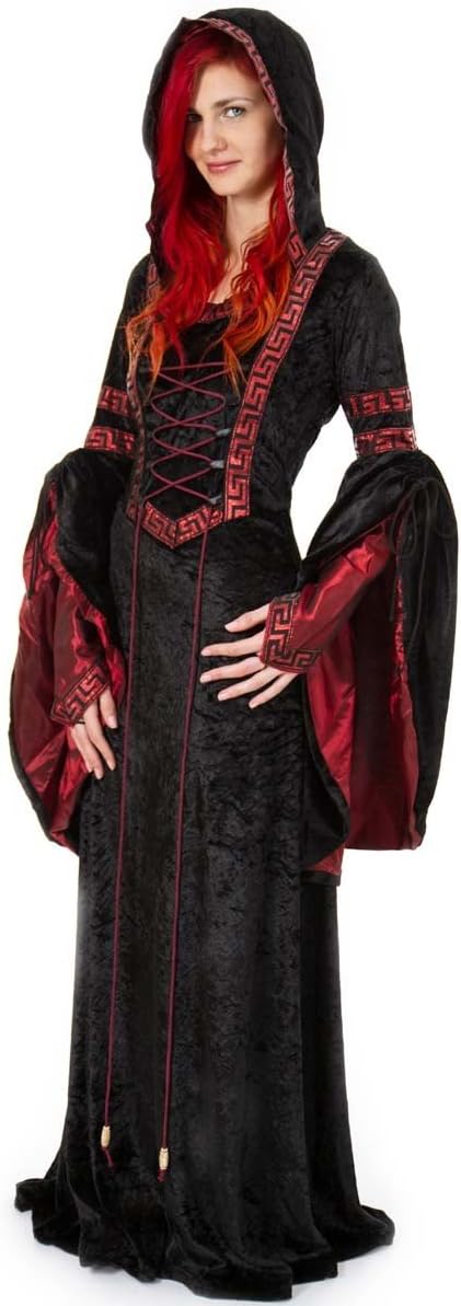 MAYLYNN Vampir Kostüm Gothic Hexe Mittelalter Halloweenkostüm, Doppelgrössen:Gr. S/M ca. 36 38, S/M