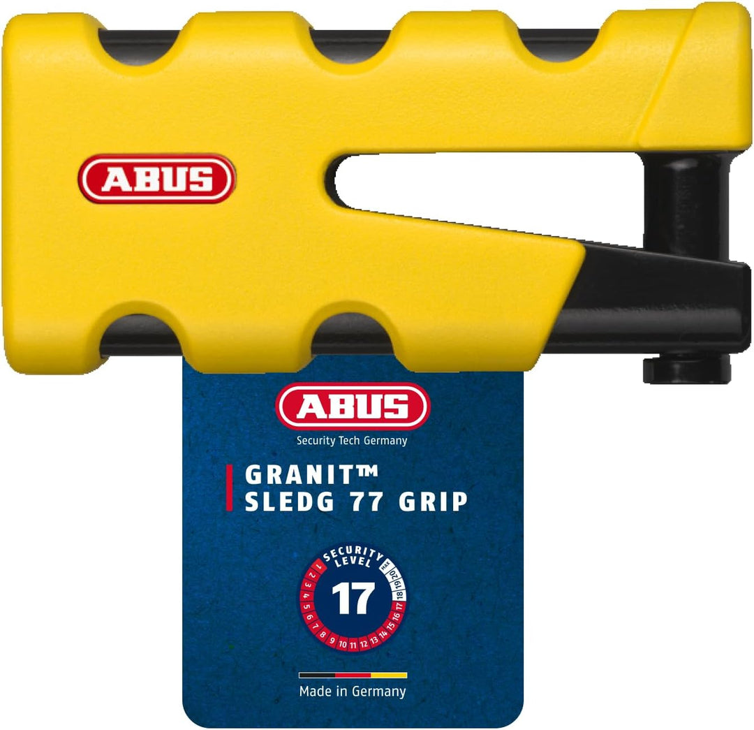 ABUS Bremsscheibenschloss Granit Sledg 77 grip yellow - Motorradschloss mit sicherem XPlus Zylinder
