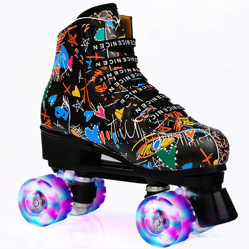 Damen Klassische Retro Rollschuhe,Rollschuhe mit Vier Rollen in Doppelreihe,Classic Roller, Rollschu