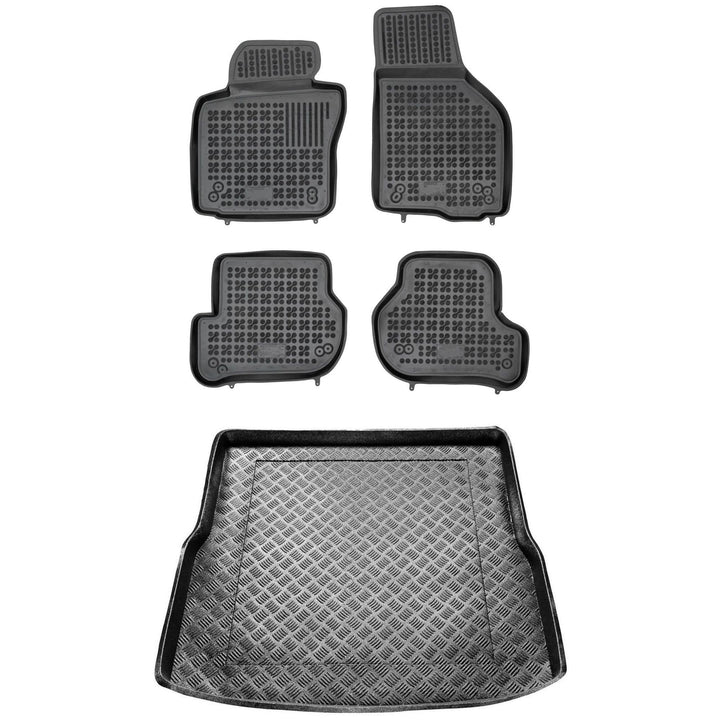 MOTOS Satz Gummifussmatten und PE Kofferraumwanne für Volkswagen Golf VI 2009-2013 Verbessern Sie Ih