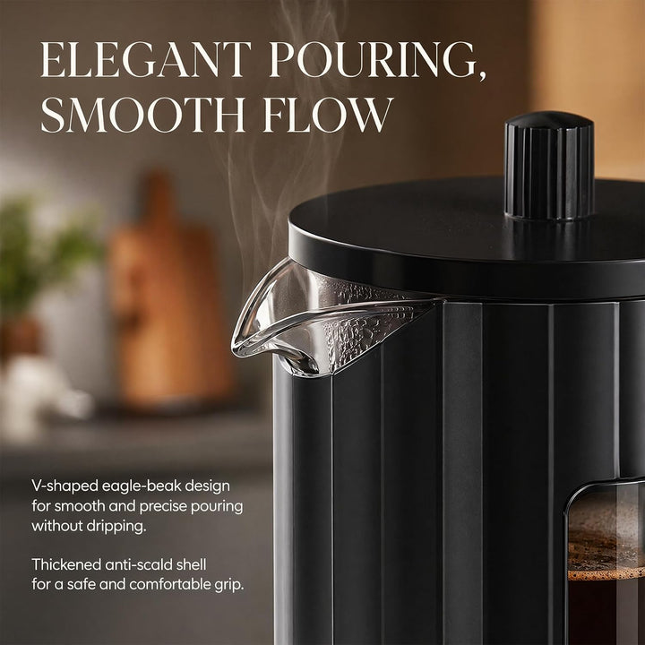 French Press 1 Liter, Glas Kaffeebereiter mit Edelstahlfilter | Stabile french press aus hitzebestän