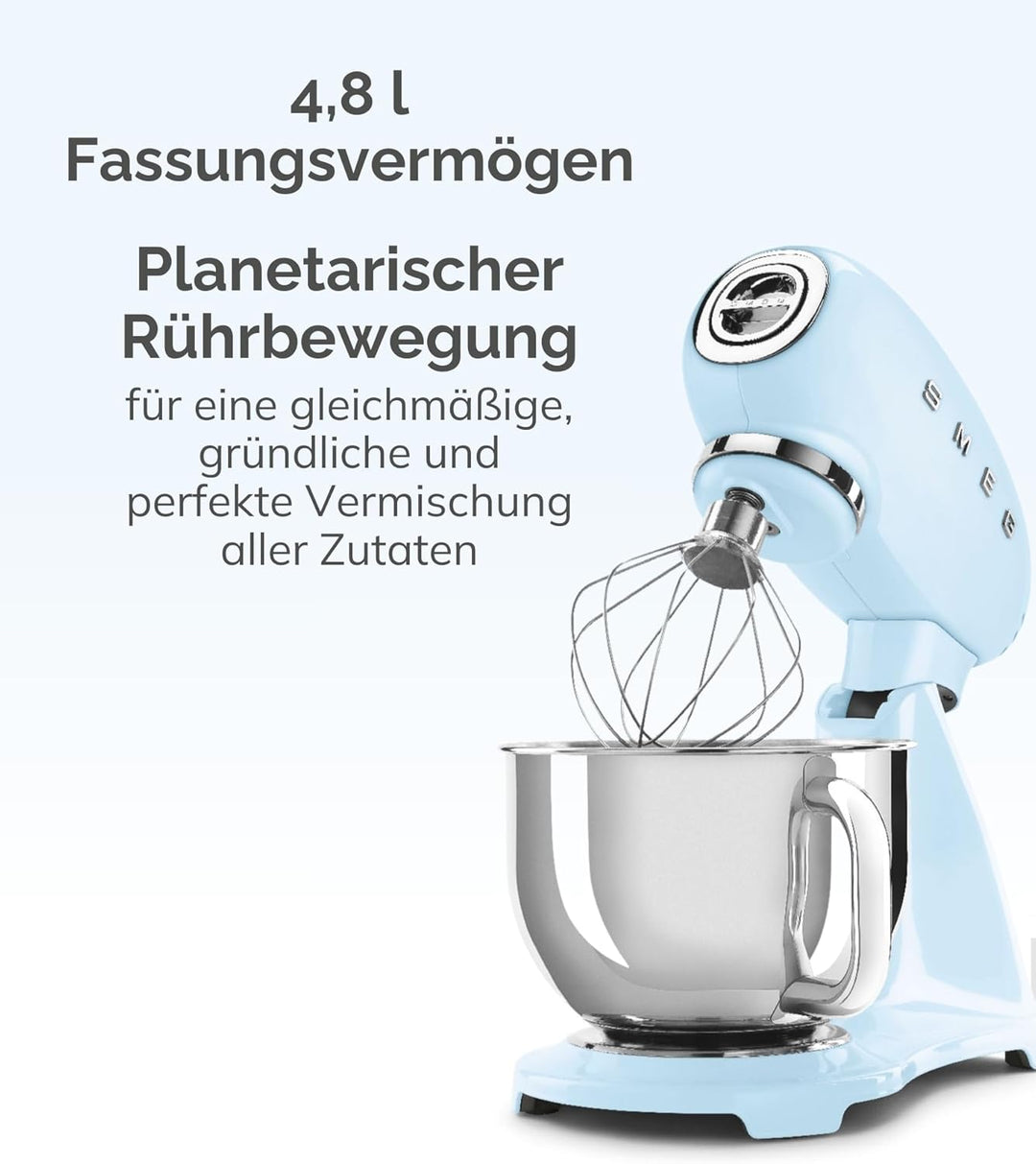 SMEG, SMF03GREU Küchenmaschine, 10 Geschwindigkeitsstufen, Planetenrührwerk, Sicherheitsabschaltung,