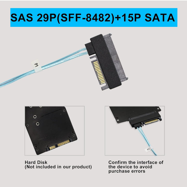 GINTOOYUN Mini SAS auf SAS Kabel 36 Pin SFF-8087 auf 4 SFF-8482 29 Pin Kabel mit SATA Power für SAS