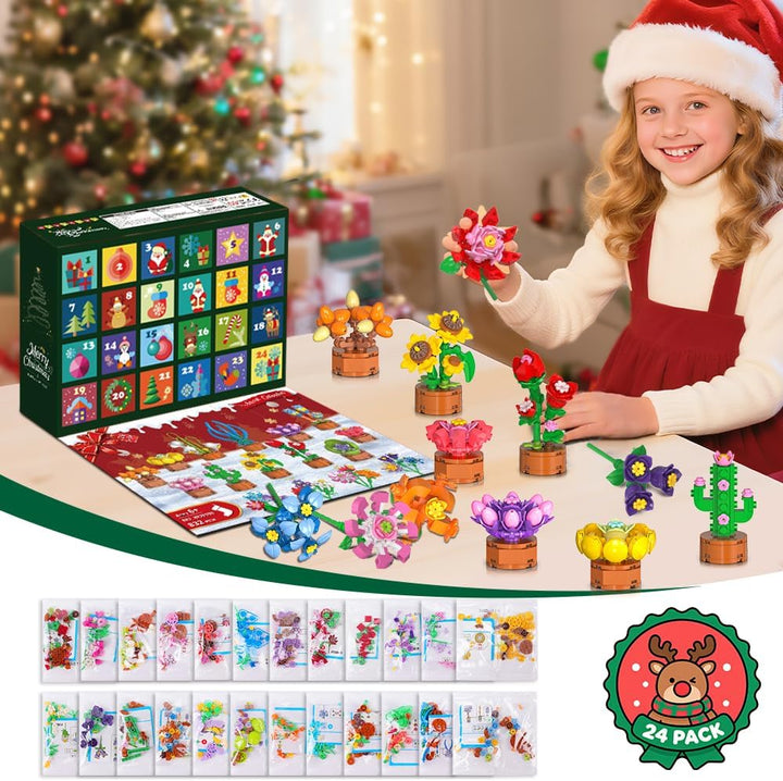 HOGOKIDS Adventskalender 2025 Blumen 3.6 Mini Bausatz - 24 Tage Weihnachten Countdown Sukkulenten Bo