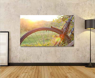 islandburner Bild Bilder auf Leinwand Altes Fahrrad im Feld mit Sonne Nostalgie 1p XXL Poster Leinwa