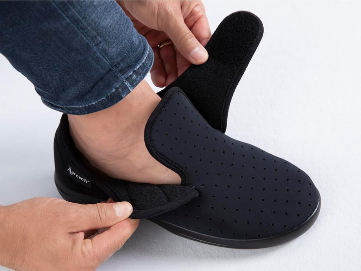Aerosoft Klett-Halbschuh Stretch 10 Damen Herren Weite G-H Wechselfussbett leicht 36 EU Weit Schwarz