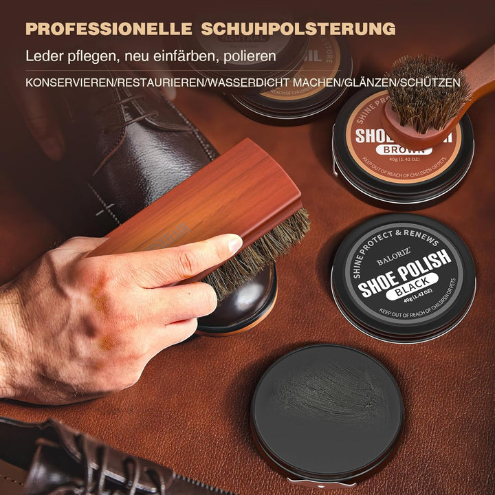 Schuhcreme & Pflegeset, Schuhputzset für Leder mit Schuhbürsten, Schuhcreme für Lederstiefel, Schuhp