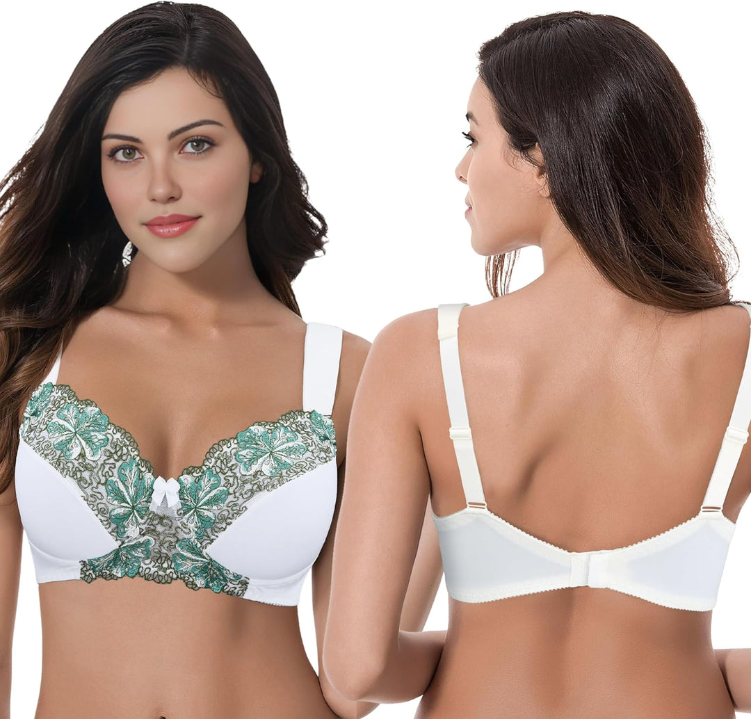 Curve Muse Damen Übergrösse Minimizer Kabellos Ungefütterter BH mit Stickspitze-2er Pack 75D Butterm