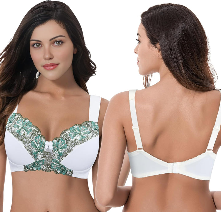 Curve Muse Damen Übergrösse Minimizer Kabellos Ungefütterter BH mit Stickspitze-2er Pack 75D Butterm