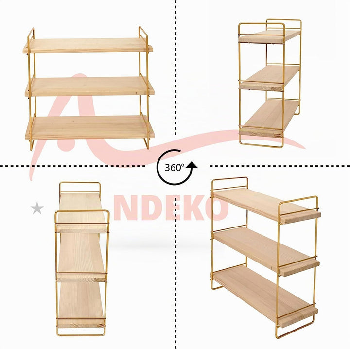 Ndeko Arbeitsplatte Regal aus Holz und Metall Gold mit 3 Ablagen, Badregal, Holzregal, Regalbrett Or