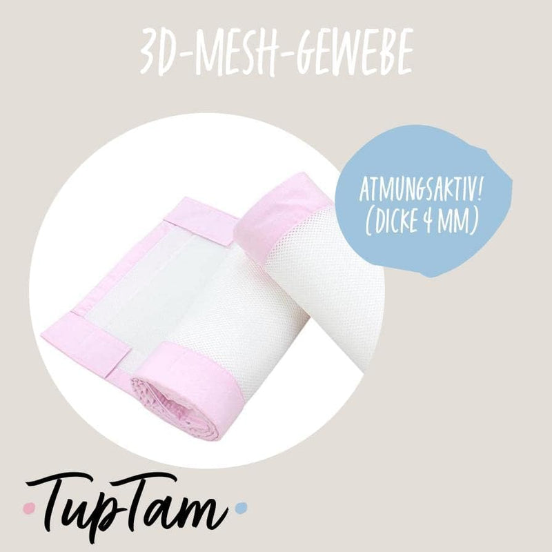 TupTam Gitterstäbe Schutz Netz Babybett Nestchen 3D Mesh 2 Pack, Farbe: Weiss/Rosa, Grösse: ca. 128