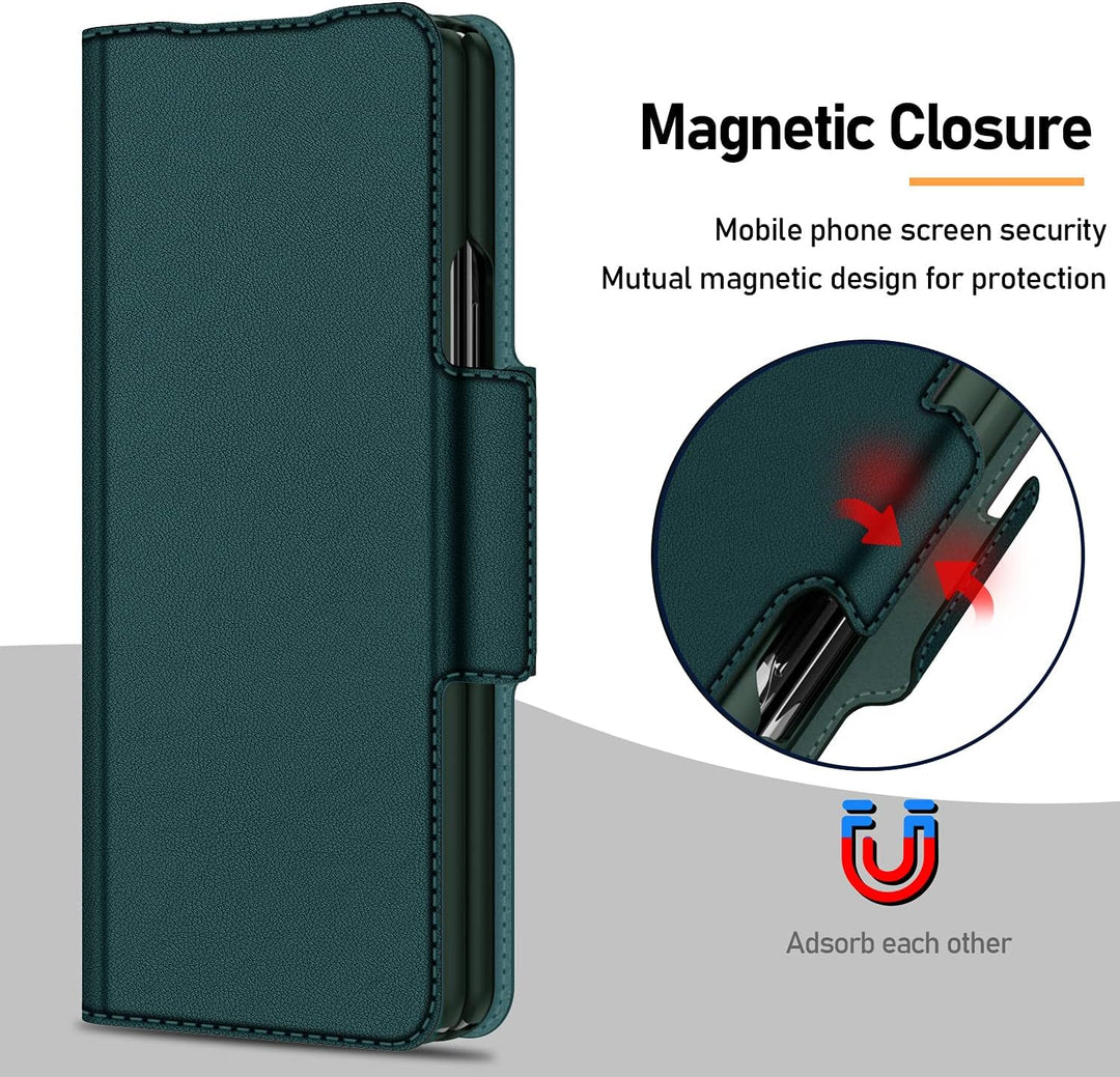 CENMASO Für Galaxy Z Fold 3 Hülle, [RFID Blockierung] 3-in-1 Magnetisch Geldbörse Kartenfach Leder H