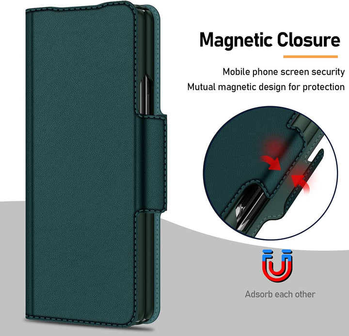 CENMASO Für Galaxy Z Fold 3 Hülle, [RFID Blockierung] 3-in-1 Magnetisch Geldbörse Kartenfach Leder H