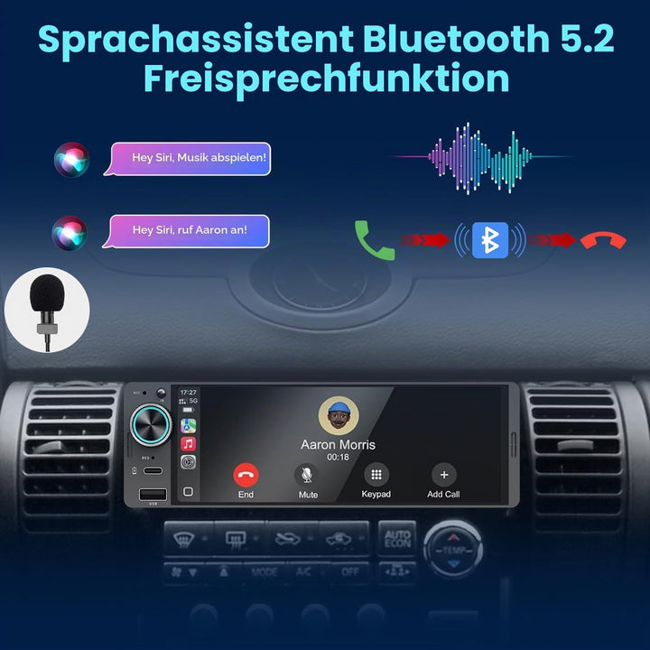 Autoradio 1DIN Mit Bildschirm (6,3") Kompatibel Mit Apple CarPlay [Wireless] Android Auto Bluetooth