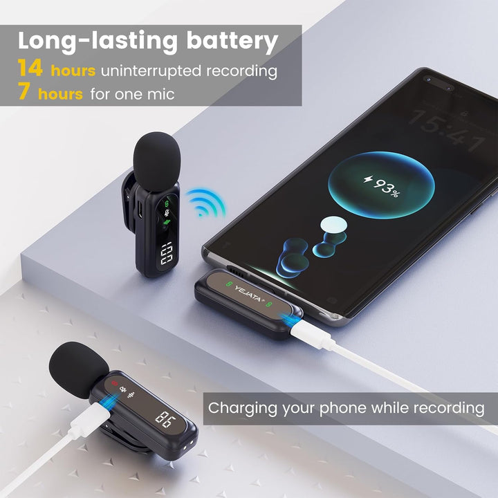 Kabelloses Lavalier-Mikrofon mit digitaler Batterieanzeige, 360° omnidirektionale Geräuschunterdrück