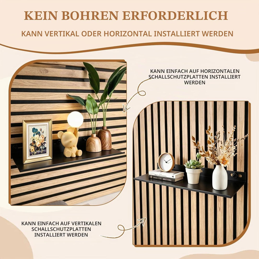 Regal für Akustikpaneele, 40×15cm Schwarz Metall Wandregal, Ohne Bohren Zubehör Akustikpaneele, Wand