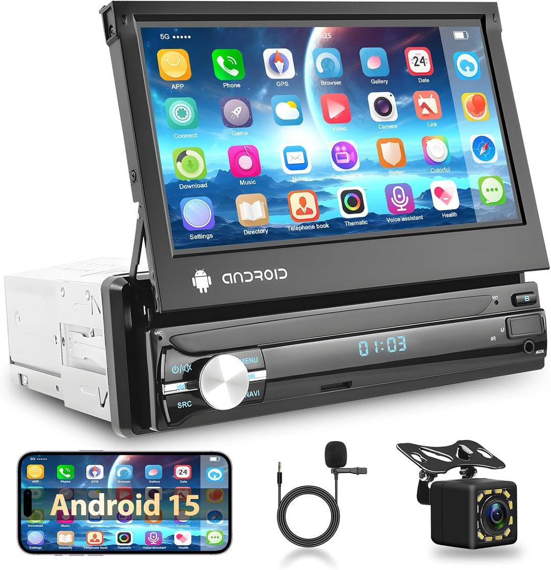 Podofo Autoradio 1 Din mit GPS Navi, Bluetooth RDS, 7 Zoll Bildschirm Ausfahrbarem Manuelle Android