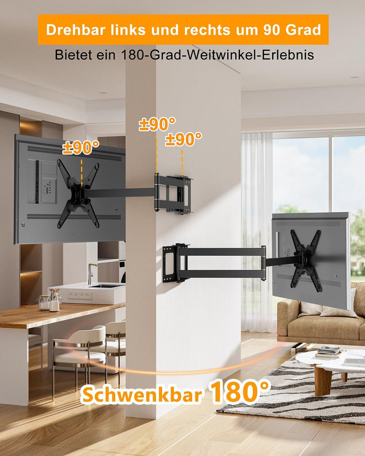 TV Wandhalterung mit 1219mm Langer Reichweite, 90° Drehbare Wandhalterung Fernseher Schwenkbar Neigb