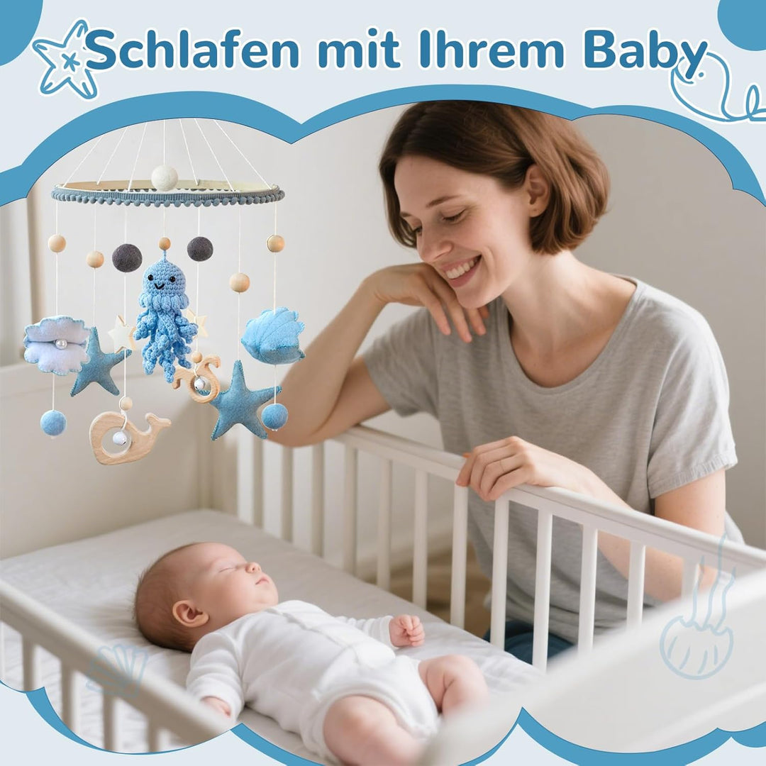 Meer Welt Mobile Baby Windspiele – Baby Mobile für Bett, 3D Häkeln Oktopus Babybett Mobile Wickeltis