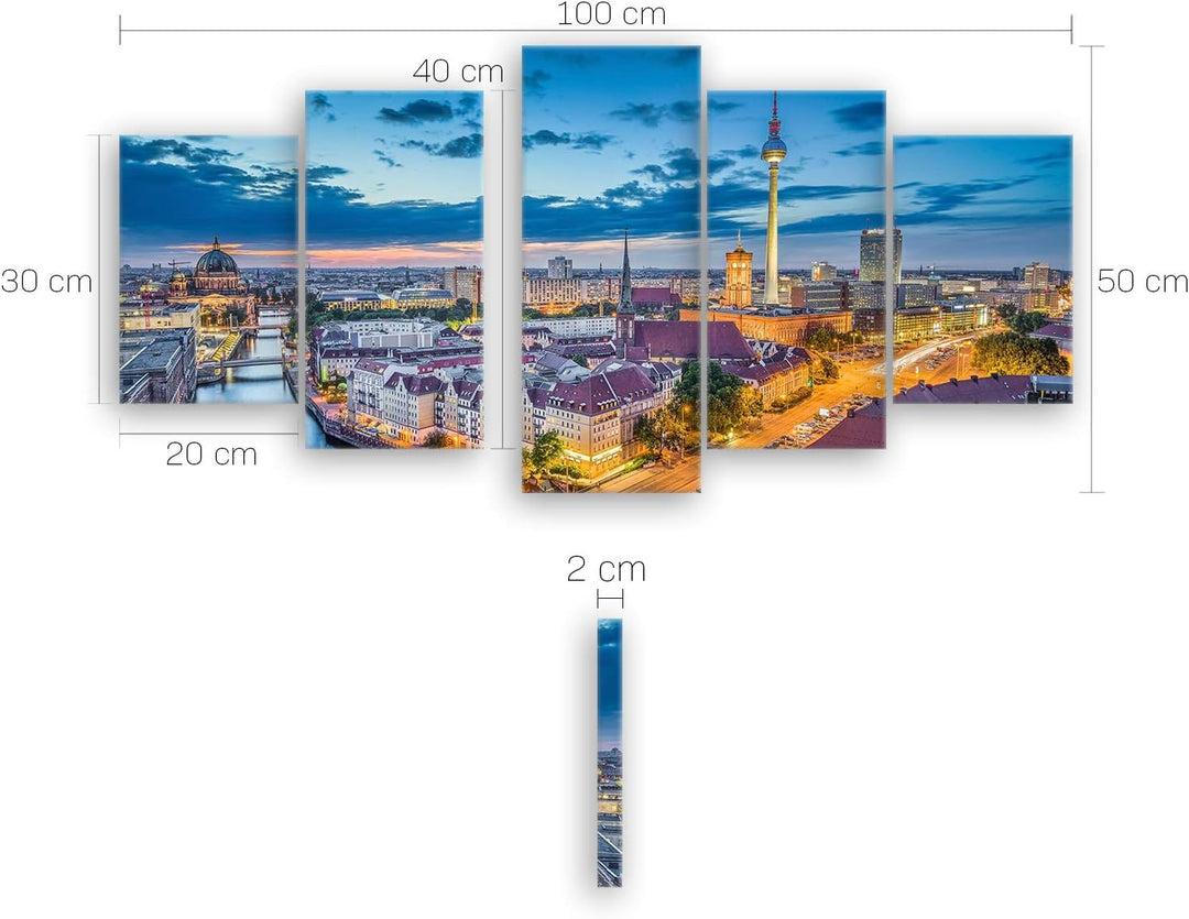 ge Bildet Bild auf Leinwand | Berlin Skyline - Deutschland - Stadtbild Städtebild A in 100x50 cm meh