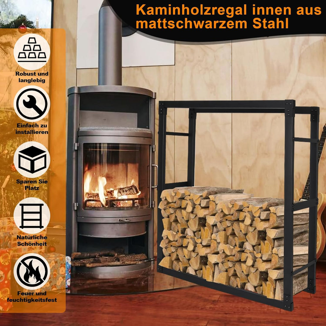 Joparri Kaminholzregal, Brennholzregal Aus Schwarzem Metall, Holzscheite Stapelhilfe für Innen, Feue