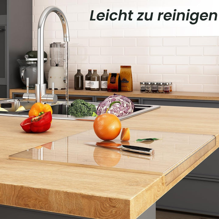 JJL Acryl-Schneidebrett mit Thekenlippe 41 x 32 cm - BPA-frei, rutschfest, Transparent - Multifunkti