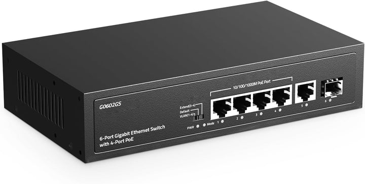 YuLinca 6 Port Gigabit PoE Switch, 4 PoE 1 Uplink 1 SFP, 100/1000Mbps, IEEE802.3af/at, Max 65W, Port