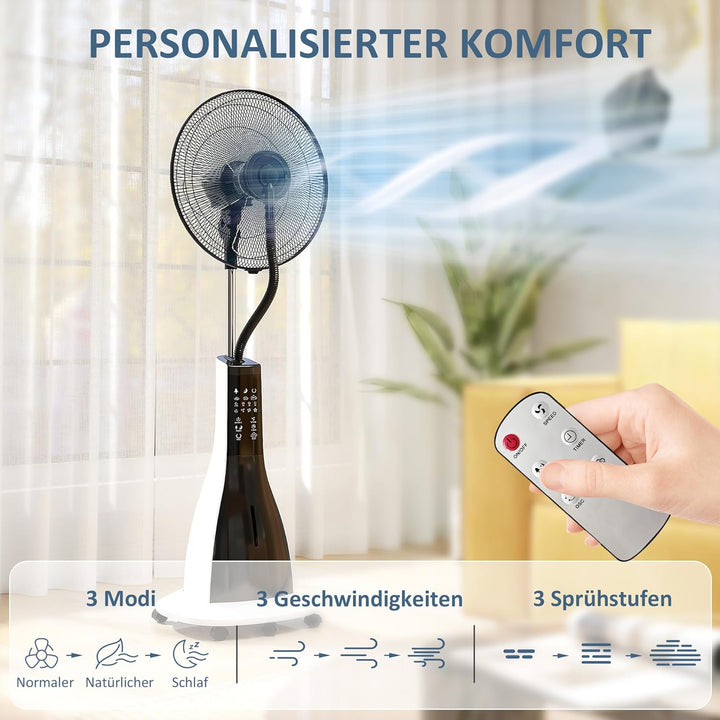 HOMCOM Ventilator mit Wasserkühlung, Standventilator mit Sprühnebel, Fernbedienung, Timerfunktion, o