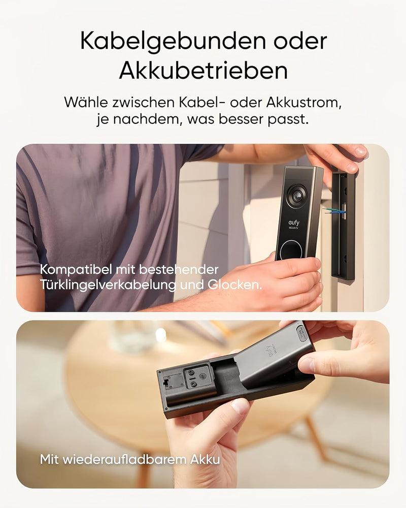 eufy Security Video türklingel E340, Dual türklingel mit Kamera mit Paketerkennung, 2K Full HD Farb-