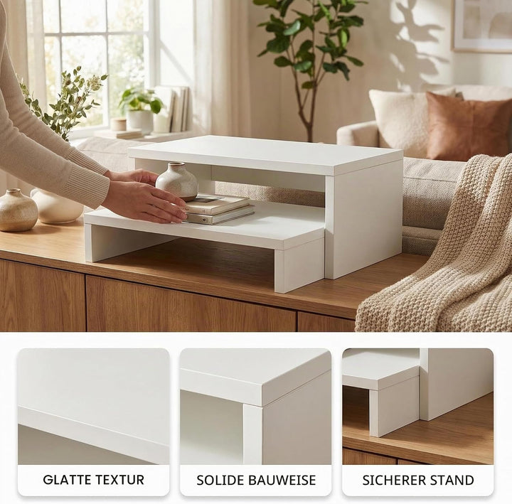 FurnitureR Monitorständer Holz, Monitorerhöhung für Schreibtisch, Bildschirmständer mit 2 Ebenen, Mo