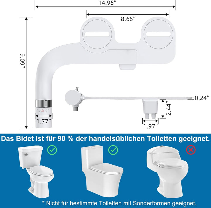 Bidet Aufsatz, Ultra-Slim Bidet Einsatz für Toilette mit Nicht Elektrischer Selbstreinigender Doppel
