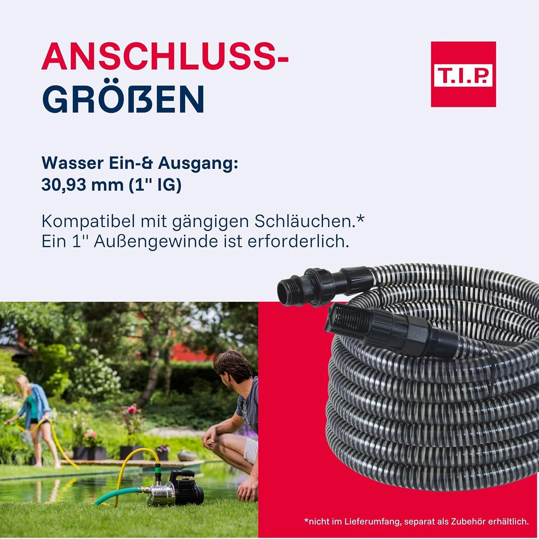 T.I.P. Gartenpumpe Edelstahl (2.950 l/h Fördermenge, 42 m Förderhöhe, 4,2bar Druck, 550W, selbstansa