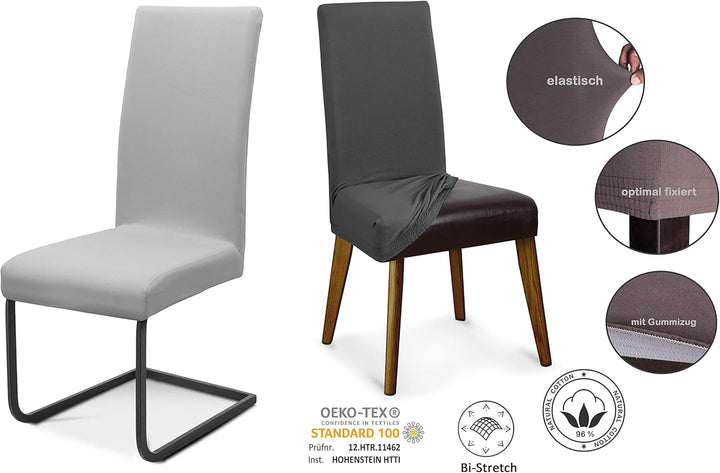 BEAUTEX Stuhlhussen Sets, elastische Stretch Husse Jersey Baumwolle Sitzbezug für Stuhl - 6er Set, F