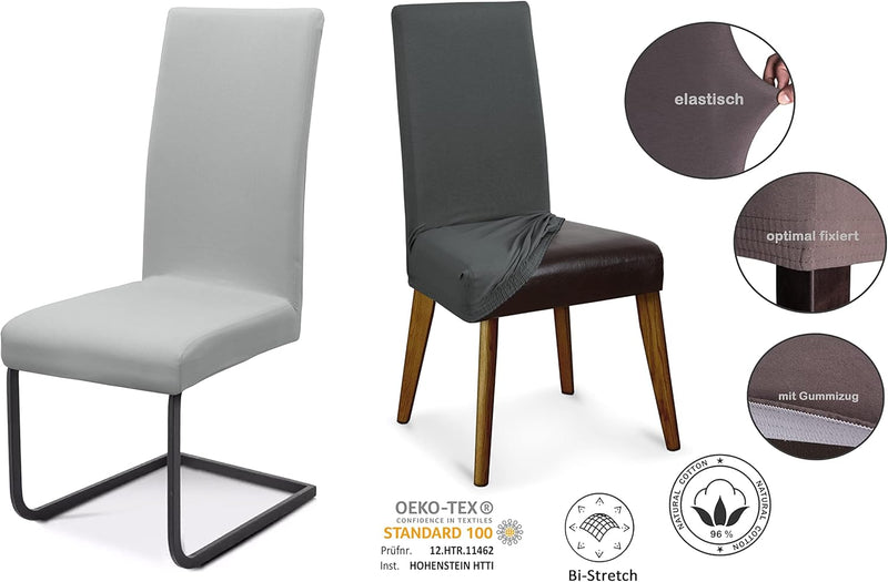 Stuhlhussen Sets, elastische Stretch Husse Jersey Baumwolle Sitzbezug für Stuhl - 8er Set, Farbe: Be