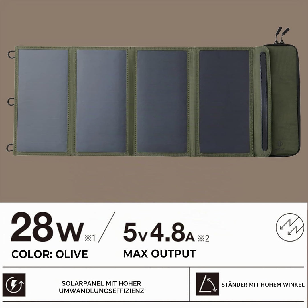ELECOM NESTOUT Tragbares Solarmodul, Dual-USB-A-Ports, 28 W Stromerzeugungs-Ladegerät für Handy, Cam