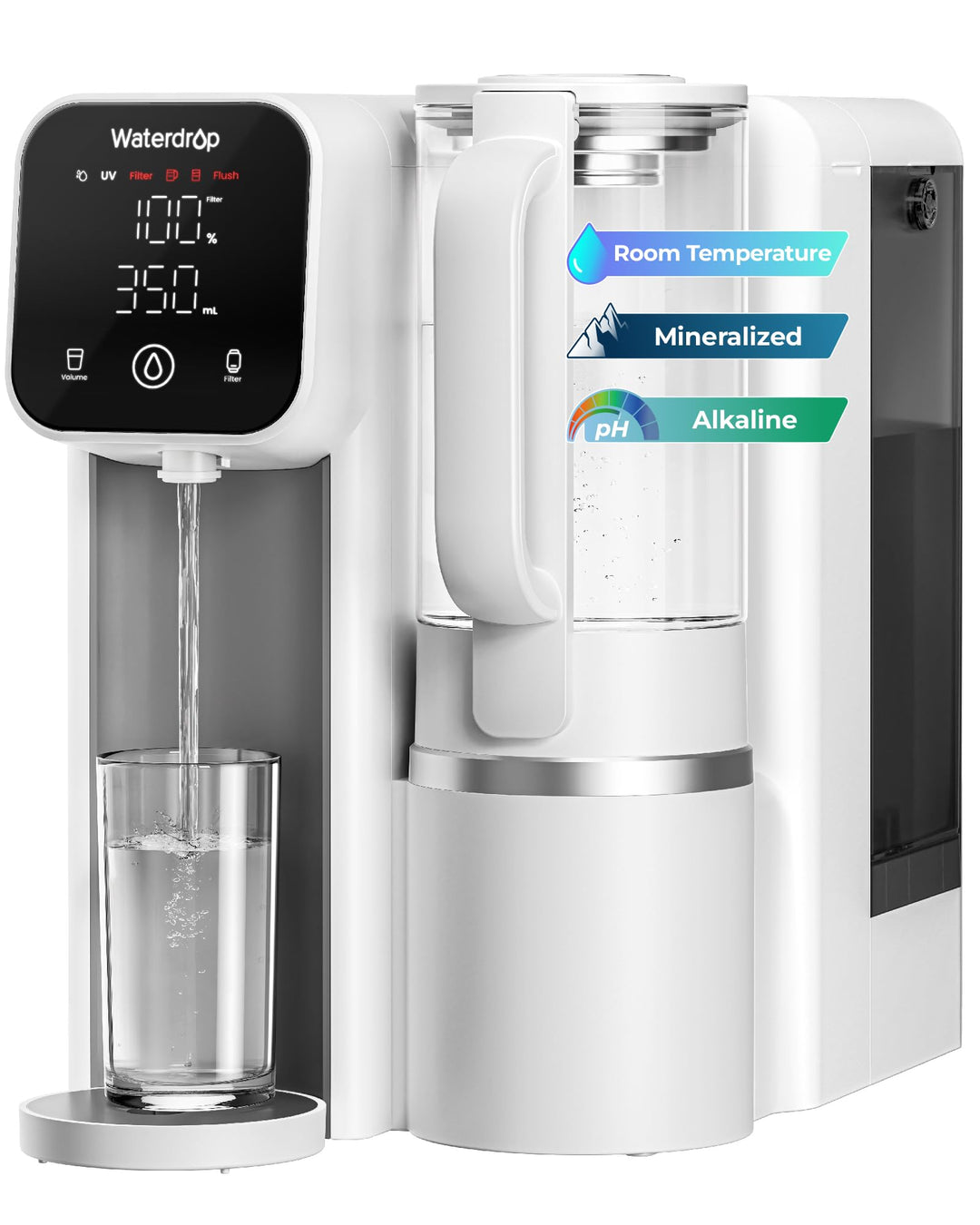 Waterdrop M6SL Mineralisiertes Auftisch Osmoseanlage, Raumtemperatur | Glaskaraffe, 8-Stufen-Filtrat