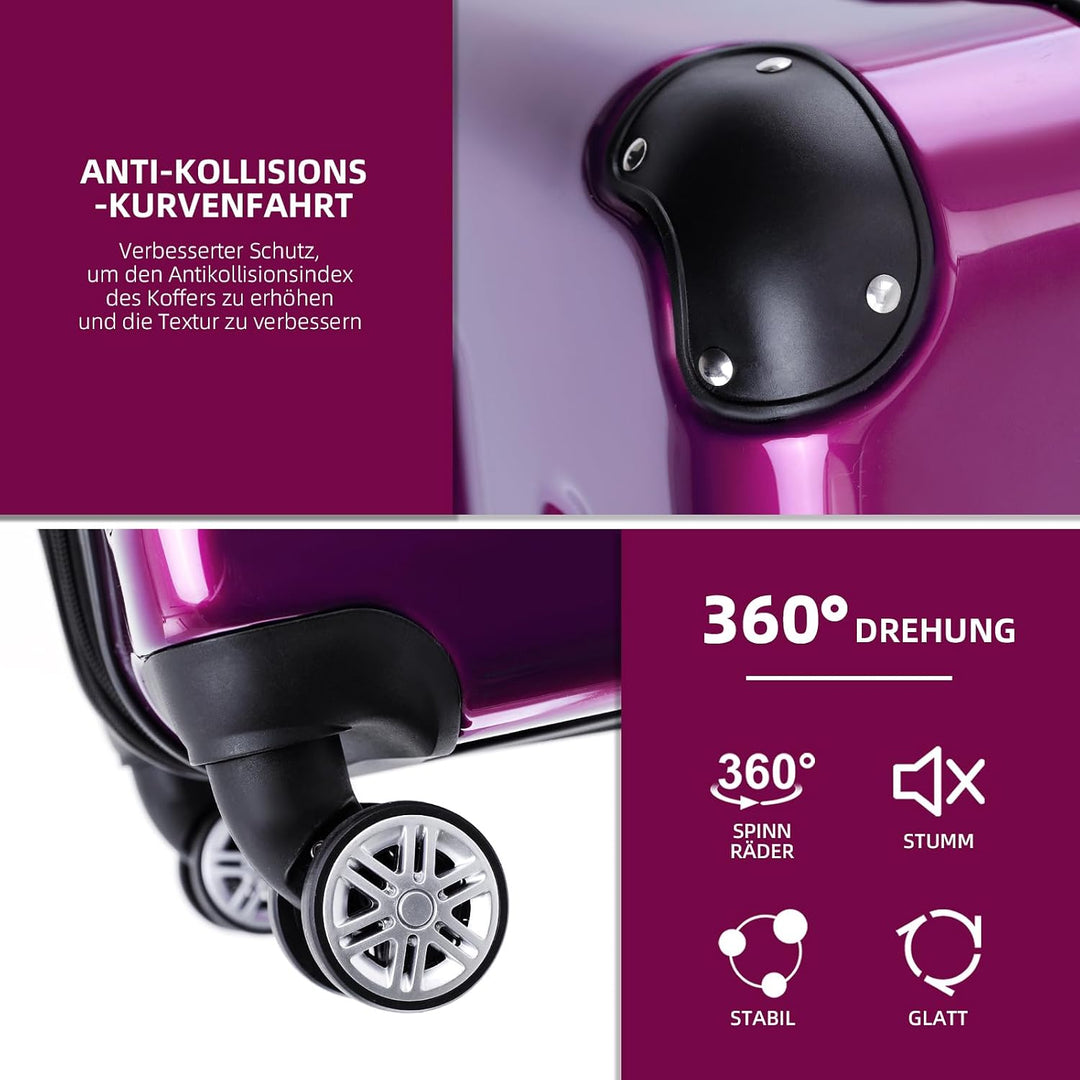 BEIBYE Hartschalen Koffer Trolley Rollkoffer Reisekoffer 4 Zwillingsrollen Polycabonat (Lila, 66cm -