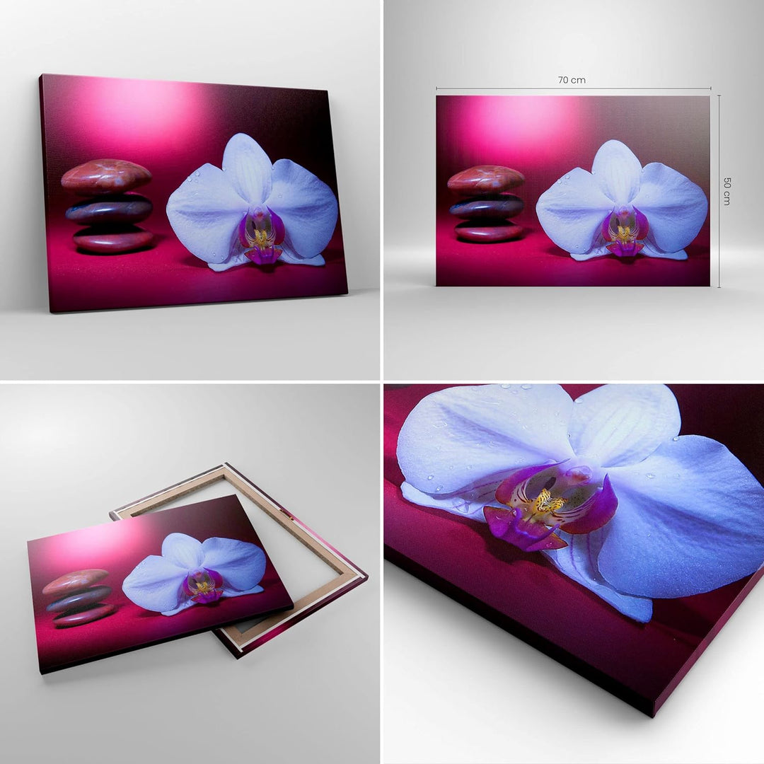 Bilder auf Leinwand Spa braune Steine weisse Orchidee Leinwandbild 70x50cm Wandbilder Dekoration Woh