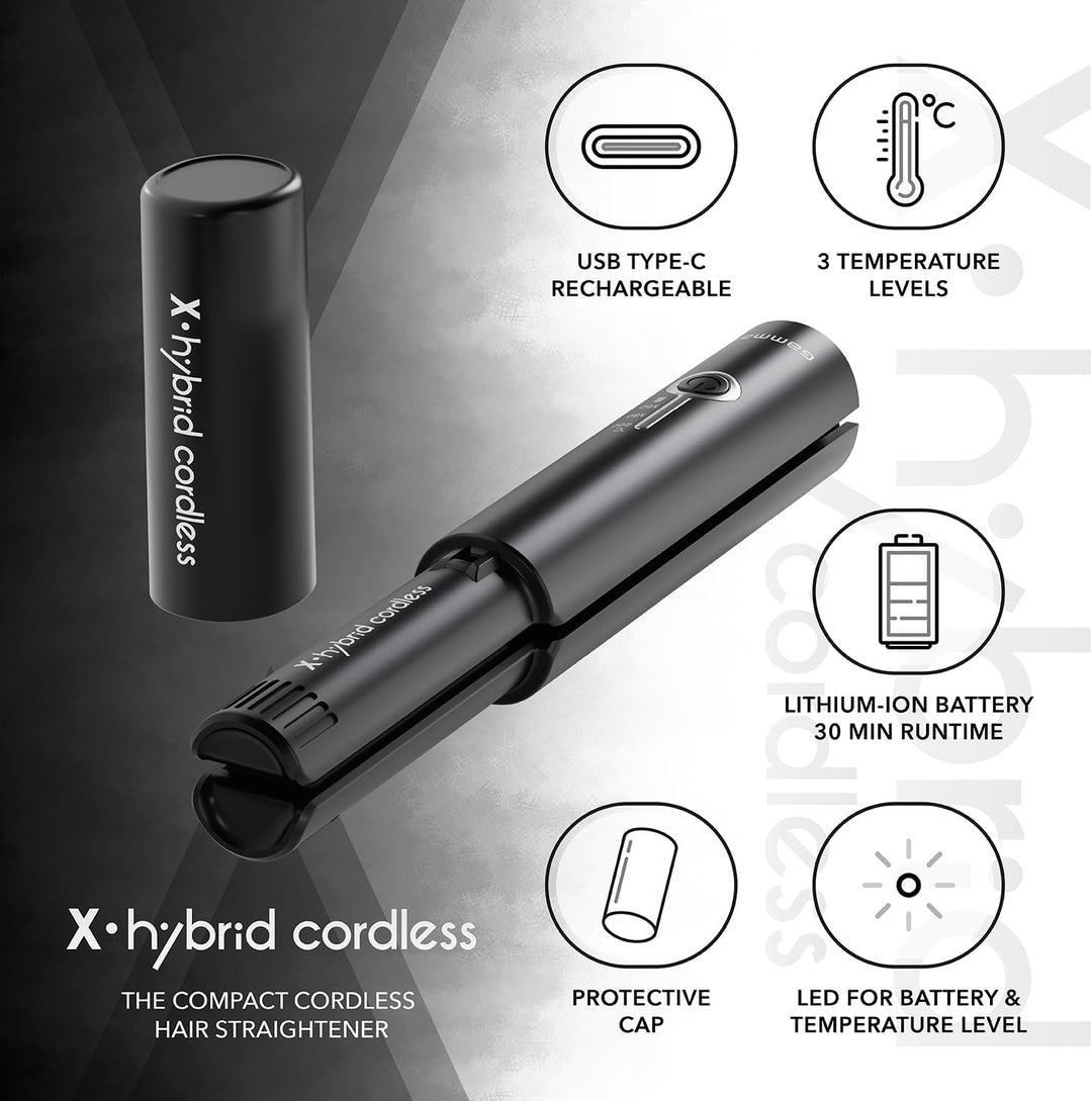 Gamma+ X-Hybrid Kabelloses Glätteisen für Reisen | Mini Haarglätter 2-in-1 für Glattes und Lockiges