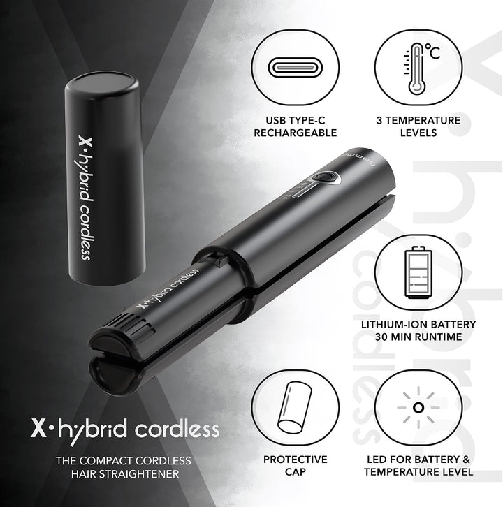 Gamma+ X-Hybrid Kabelloses Glätteisen für Reisen | Mini Haarglätter 2-in-1 für Glattes und Lockiges