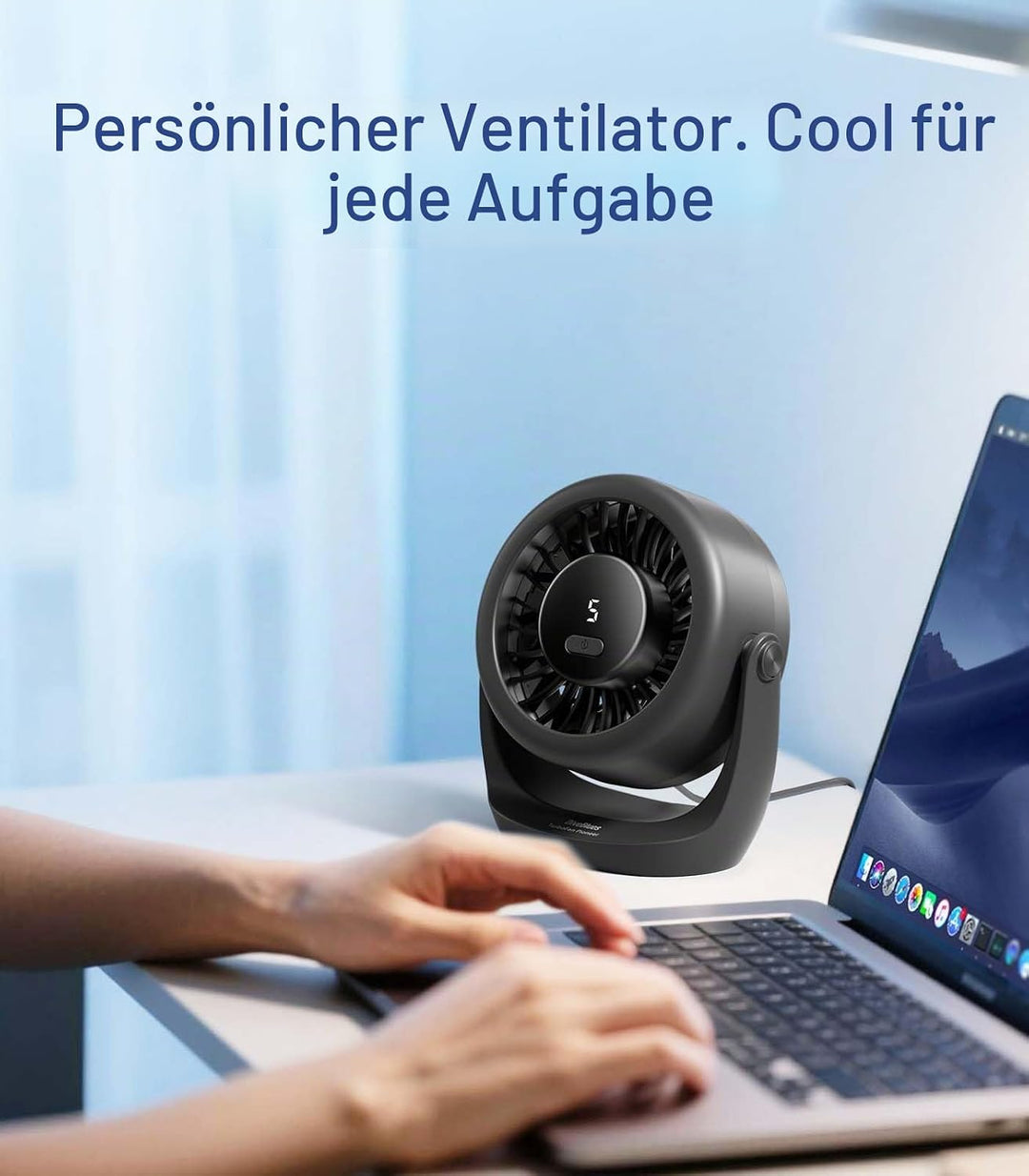 Diveblues USB Turbo Tischventilator, Ultra-Leiser Mini Ventilator, Leistungsstarker Wind, LED-Displa