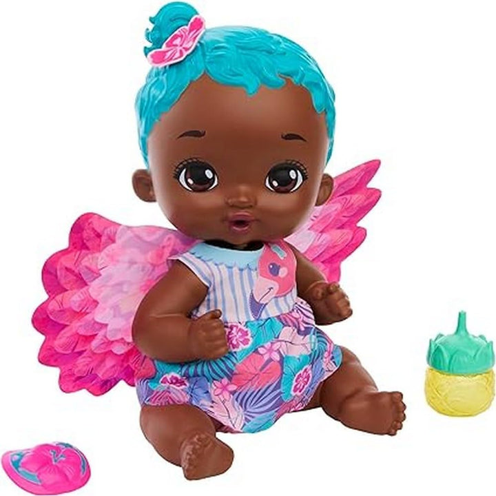 Mattel MY GARDEN BABY Flamingo - Interaktive Babypuppe mit Flügeln und Jasminduft, inkl. Fläschchen,